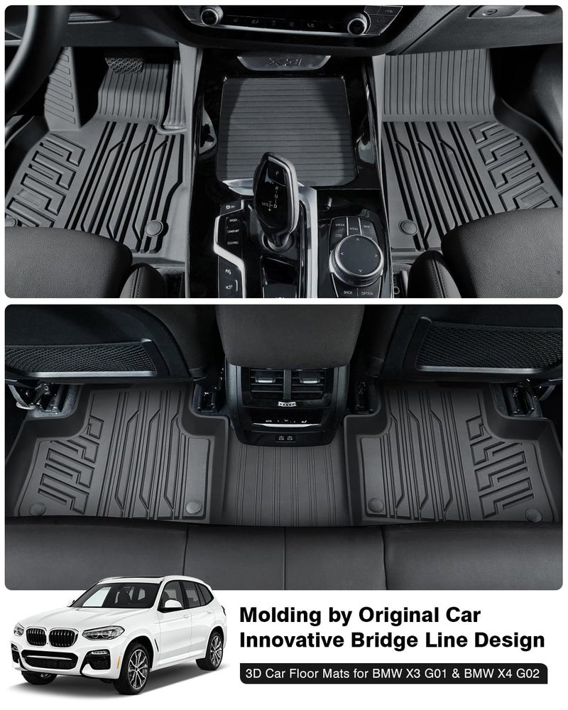 Powerty Floor Mats for 2018-2024 BMW X3 / 2019-2024 BMW X4, Custom Fit for X3 X4 Accessories, 3D TPE All Weather Car Mats Heavy-Duty Floor Liners (Fit All Models) - Image 2