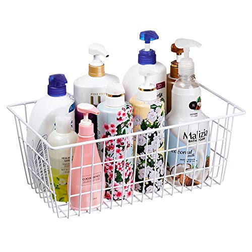 SANNO Freezer Baskets Wire Storage Baskets Closet Baskets Bin Farmhouse Organizer Storage Bins Organization Storage for Home, Office, Bathroom, Pantry -Set of 2, 15.7" White-2P - Image 5