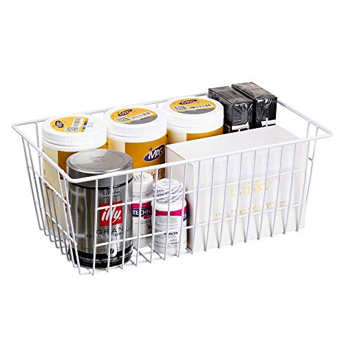 SANNO Freezer Baskets Wire Storage Baskets Closet Baskets Bin Farmhouse Organizer Storage Bins Organization Storage for Home, Office, Bathroom, Pantry -Set of 2, 15.7" White-2P - Image 4
