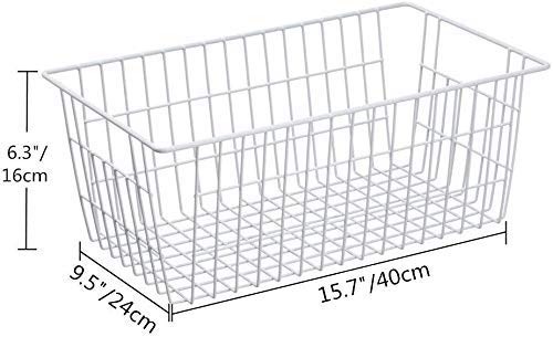 SANNO Freezer Baskets Wire Storage Baskets Closet Baskets Bin Farmhouse Organizer Storage Bins Organization Storage for Home, Office, Bathroom, Pantry -Set of 2, 15.7" White-2P - Image 3