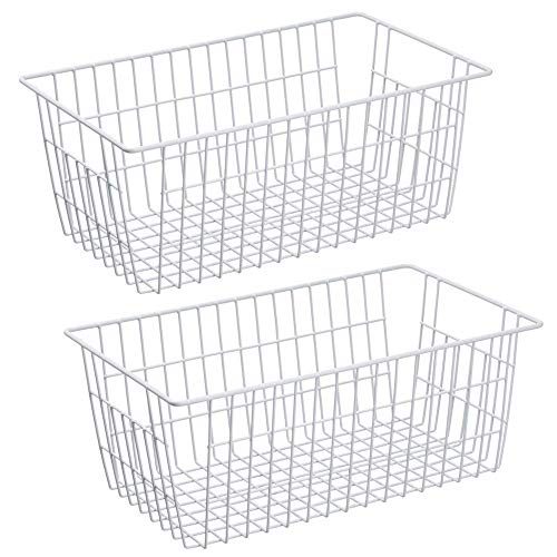 SANNO Freezer Baskets Wire Storage Baskets Closet Baskets Bin Farmhouse Organizer Storage Bins Organization Storage for Home, Office, Bathroom, Pantry -Set of 2, 15.7" White-2P - Image 1