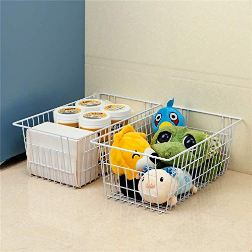SANNO Freezer Baskets Wire Storage Baskets Closet Baskets Bin Farmhouse Organizer Storage Bins Organization Storage for Home, Office, Bathroom, Pantry -Set of 2, 15.7" White-2P - Image 2