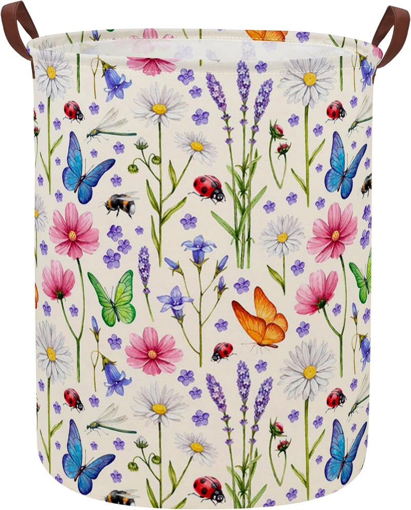 ESSME Kids Laundry Basket,Flower Hamper Collapsible Canvas Waterproof Storage Bin for Form, Nursery Hamper,Gift Baskets,toy bins(Flower cluster) - Image 1