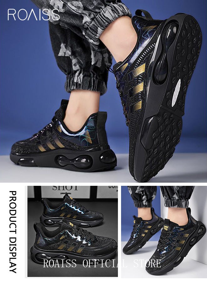 roaiss Casual Outdoor Sneakers for Men Breathable Non Slip Lace Up Mesh Running Shoes Mens Lightweight Soft Elastic Sole Athletic Sneaker Glossy Contrast Color Flying Weaving Footwear - Image 5