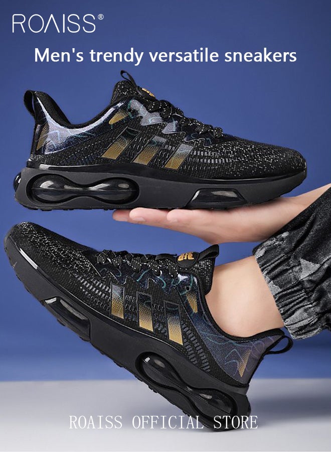 roaiss Casual Outdoor Sneakers for Men Breathable Non Slip Lace Up Mesh Running Shoes Mens Lightweight Soft Elastic Sole Athletic Sneaker Glossy Contrast Color Flying Weaving Footwear - Image 1