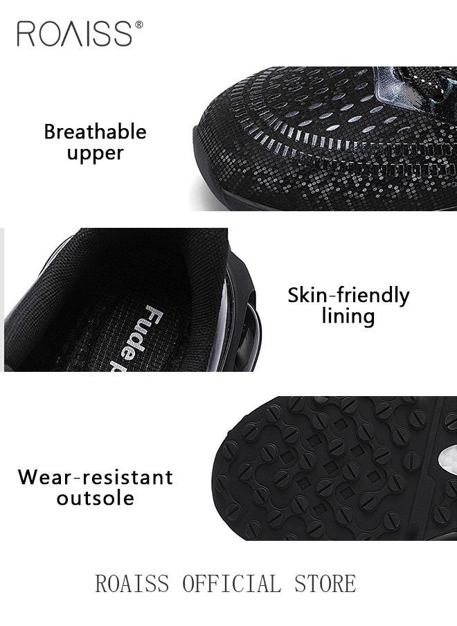 roaiss Casual Outdoor Sneakers for Men Breathable Non Slip Lace Up Mesh Running Shoes Mens Lightweight Soft Elastic Sole Athletic Sneaker Glossy Contrast Color Flying Weaving Footwear - Image 2