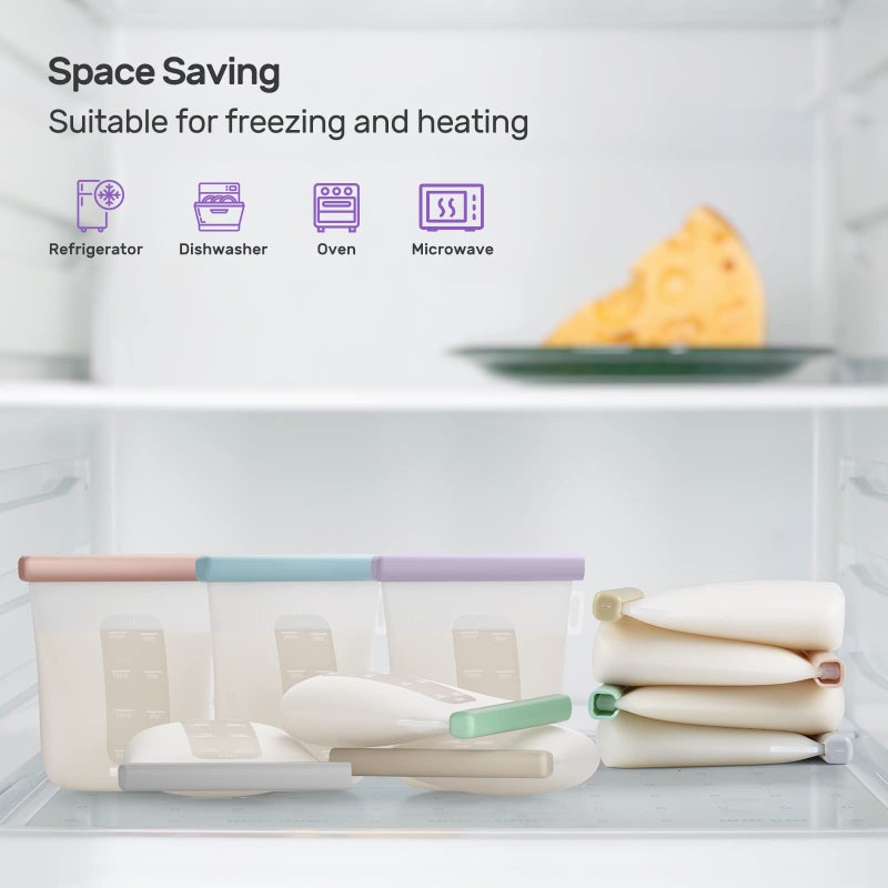 Nuliie 7 Pcs Silicone Breastmilk Storage Bags Reusable, 8oz/240ml Double Leak-Proof Breastmilk Freezer Bags, BPA Free Self-Standing Milk Bags for Breastfeeding, Baby Food Pouches - Image 5