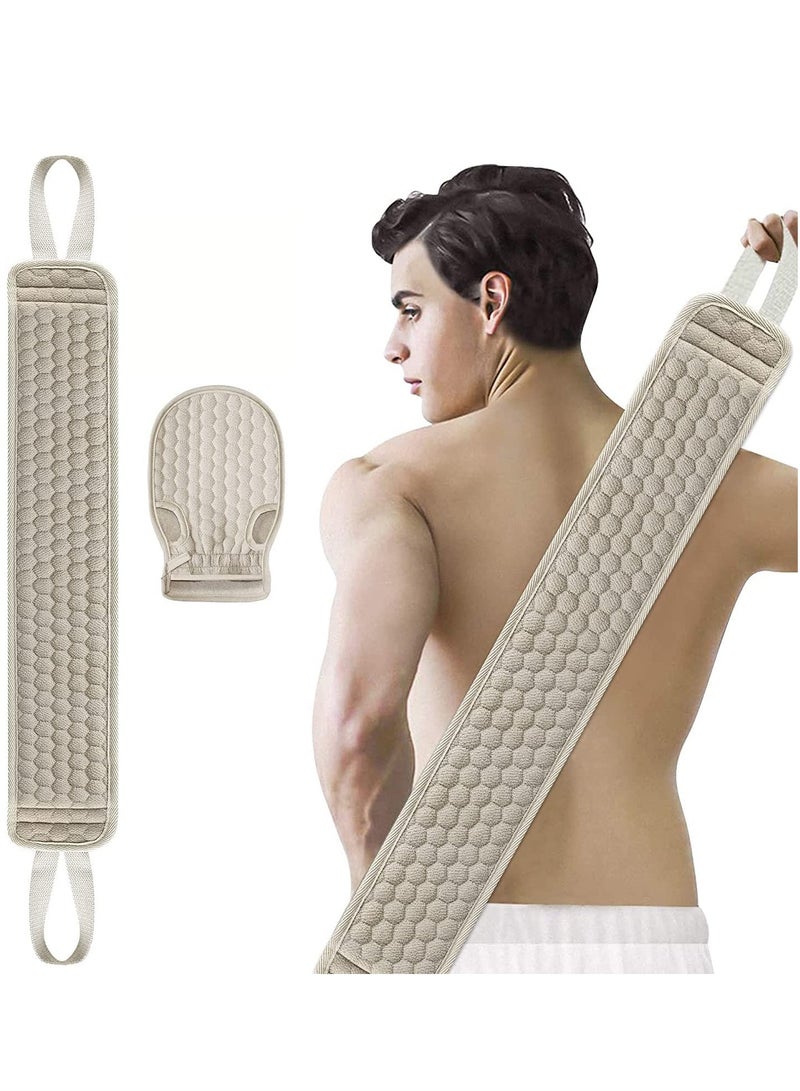 Zikra Exfoliating Back Scrubber for Shower, 2 PCS Loofah with Glove and Sponge Pad Set, Long Deep Clean Washer Bath for Men and Women (36.5*4.5 inch) - Image 1