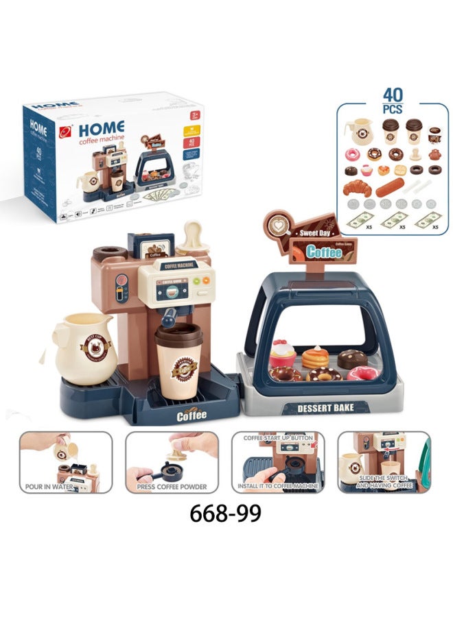 Children's Play House Simulation Sound Light Water Dispensing Coffee Machine Candy Ice Cream Shopping Cart Toy Combination-Color:668-99 Coffee Machine 2-in-1 (dark Blue) 0.75kg  - Image 1