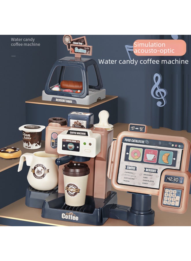 Children's Play House Simulation Sound Light Water Dispensing Coffee Machine Candy Ice Cream Shopping Cart Toy Combination-Color:668-99 Coffee Machine 2-in-1 (dark Blue) 0.75kg  - Image 2