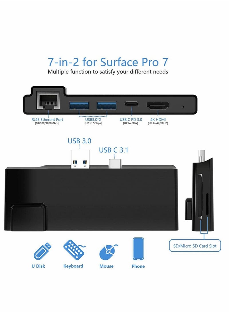 Generic - Multi-Port Hub Docking Station for Microsoft Surface Pro 7 - HDMI, 1000M Ethernet, USB-C PD Charging, 2 USB 3.0, SD/TF Card Reader - Image 1
