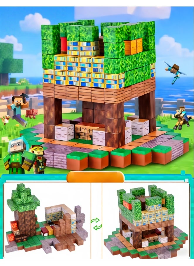 101 Pcs Building Blocks Toy Set, Magnetic Buildable Blocks with Light-Up Torch, Plush Storage Box, Stickers, Acrylic Keychains, 3D Paper Figures, Shoe Charms - Creative Educational DIY Playset for Kids, Birthday Party Favors & Gifts (ST-54) - Image 2