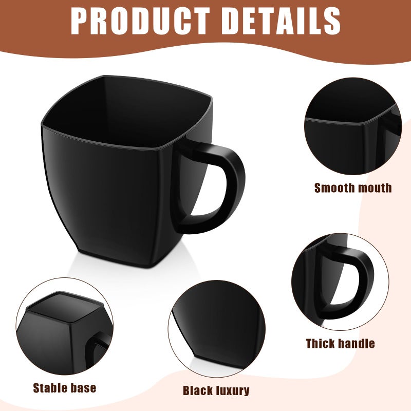 Amyhill Amyhill 100 Pcs 2 oz Disposable Tea Cups Mini Plastic Tea Cup Bulk with Handle Hard Plastic Coffee Mug Disposable Square Espresso Mug for Tea Party Catering (Black) - Image 2