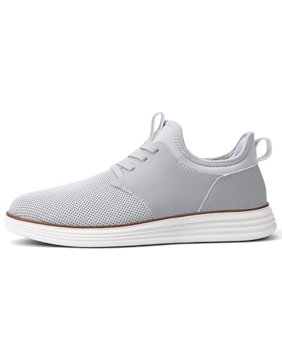 VILOCY Mens Slip On Casual Dress Shoes Hands Free Laceless Fashion Sneakers Comfortable Mesh Tennis Walking Shoes Light Grey,EU43 - Image 3
