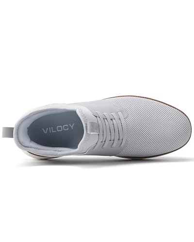 VILOCY Mens Slip On Casual Dress Shoes Hands Free Laceless Fashion Sneakers Comfortable Mesh Tennis Walking Shoes Light Grey,EU43 - Image 4