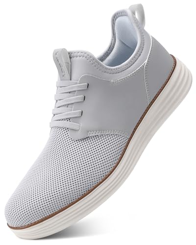 VILOCY Mens Slip On Casual Dress Shoes Hands Free Laceless Fashion Sneakers Comfortable Mesh Tennis Walking Shoes Light Grey,EU43 - Image 1
