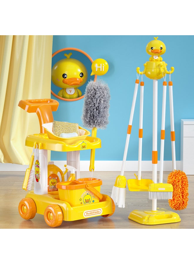 Children's Simulation Cleaning Cleaning Tools Suit Boys And Girls Sanitary Sweeping Mini Mop Play House Toys Wholesale-Color:13 Sets Of Duckbill Cleaning Tools +20 Cards Including Cart (yellow) 1.92kg - Image 2