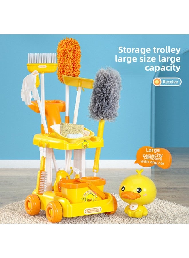 Children's Simulation Cleaning Cleaning Tools Suit Boys And Girls Sanitary Sweeping Mini Mop Play House Toys Wholesale-Color:13 Sets Of Duckbill Cleaning Tools +20 Cards Including Cart (yellow) 1.92kg - Image 4