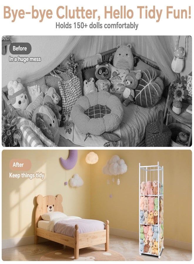 BENCHRY Stuffed Animal Storage, Large Capacity Stuffed Animal Holder Kids, Stuffed Animal Organizer with Elastic Cords for Chirldren, Perfect for Nursery Playroom Kidroom Bedroom - White - Image 3