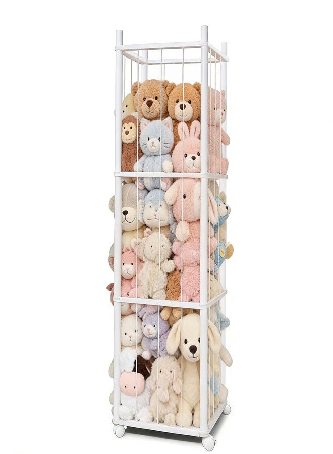 BENCHRY Stuffed Animal Storage, Large Capacity Stuffed Animal Holder Kids, Stuffed Animal Organizer with Elastic Cords for Chirldren, Perfect for Nursery Playroom Kidroom Bedroom - White - Image 1