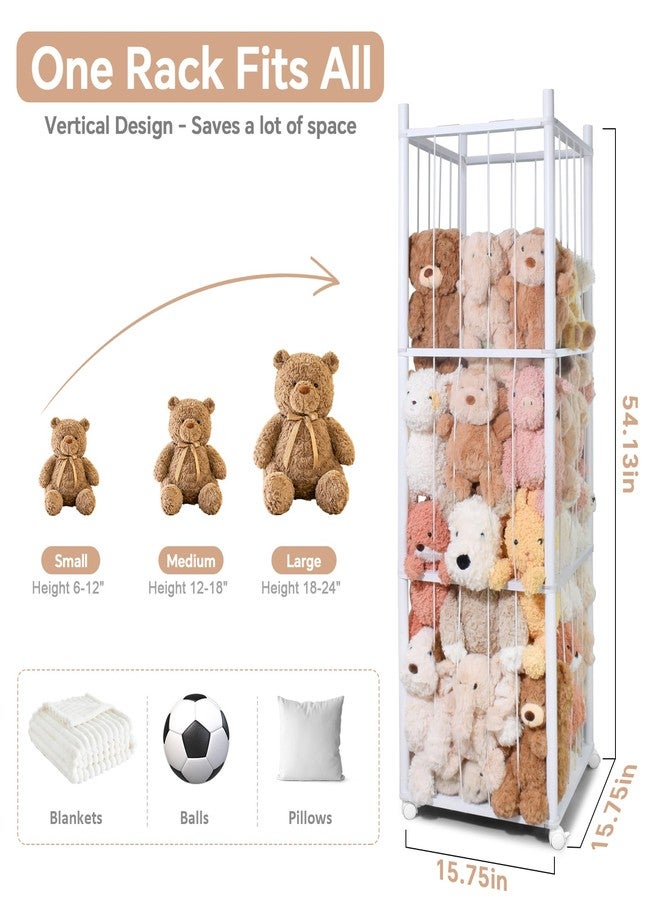 BENCHRY Stuffed Animal Storage, Large Capacity Stuffed Animal Holder Kids, Stuffed Animal Organizer with Elastic Cords for Chirldren, Perfect for Nursery Playroom Kidroom Bedroom - White - Image 2