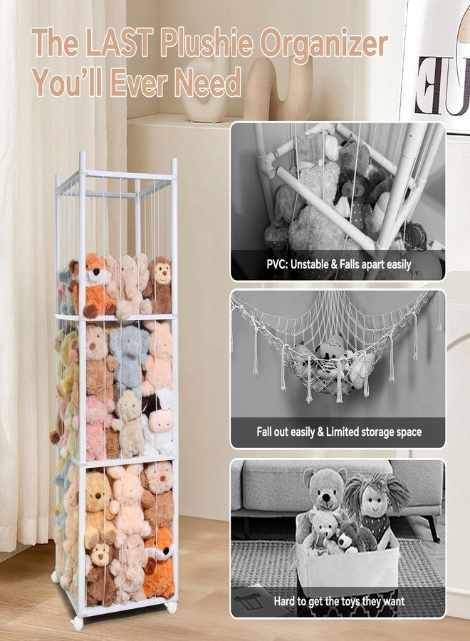 BENCHRY Stuffed Animal Storage, Large Capacity Stuffed Animal Holder Kids, Stuffed Animal Organizer with Elastic Cords for Chirldren, Perfect for Nursery Playroom Kidroom Bedroom - White - Image 4