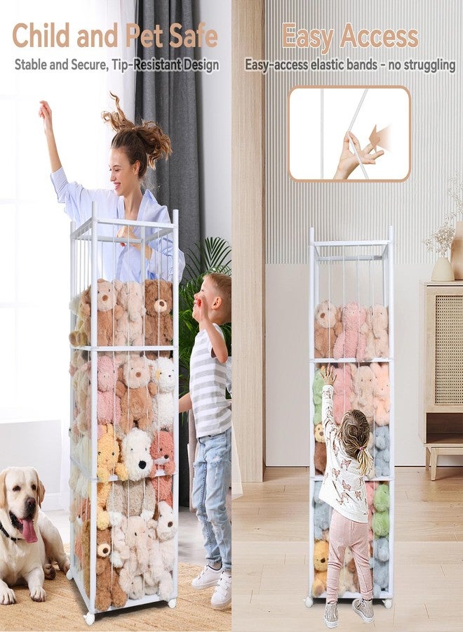 BENCHRY Stuffed Animal Storage, Large Capacity Stuffed Animal Holder Kids, Stuffed Animal Organizer with Elastic Cords for Chirldren, Perfect for Nursery Playroom Kidroom Bedroom - White - Image 5
