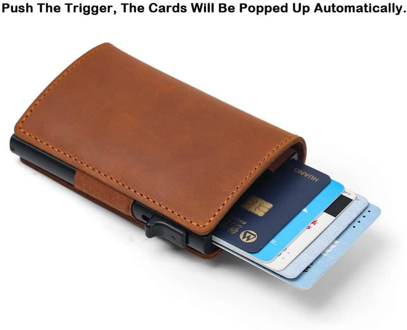 Fermido Slim Wallet for Air Tag| Genuine Leather RFID Credit Card Money Holder Automatic Pop up Mini Aluminum Wallet | Pocket-Sized and Slim Design Multipurpose Accessory for AirTag Case Cover for Men… - Image 3