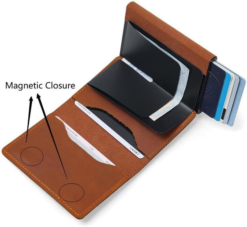Fermido Slim Wallet for Air Tag| Genuine Leather RFID Credit Card Money Holder Automatic Pop up Mini Aluminum Wallet | Pocket-Sized and Slim Design Multipurpose Accessory for AirTag Case Cover for Men… - Image 4