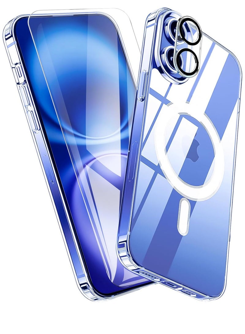 إلترازون iPhone 16 Plus Case (6.7”) - Clear with Screen Protector & Camera Lens Protector, Slim MagSafe-Compatible Silicone TPU Bumper & Hard PC Cover - Image 1