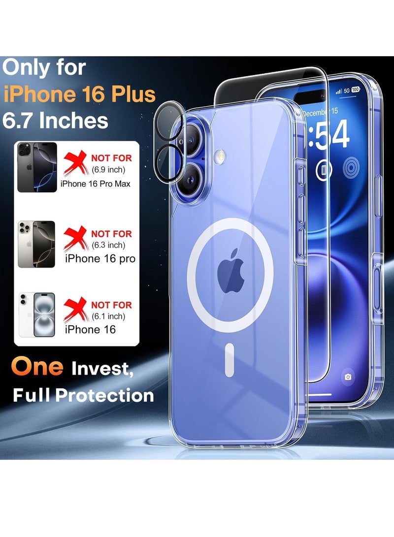 إلترازون iPhone 16 Plus Case (6.7”) - Clear with Screen Protector & Camera Lens Protector, Slim MagSafe-Compatible Silicone TPU Bumper & Hard PC Cover - Image 3