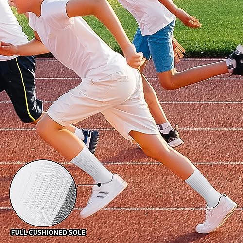 BOOPH Kids Athletic Crew Socks Boys Girls Performance Breathable Half Cushioned Socks Thick Cotton Calf Sockss for Running Soccer 6 Pairs 10-14Y White with Grey Bottom - Image 5