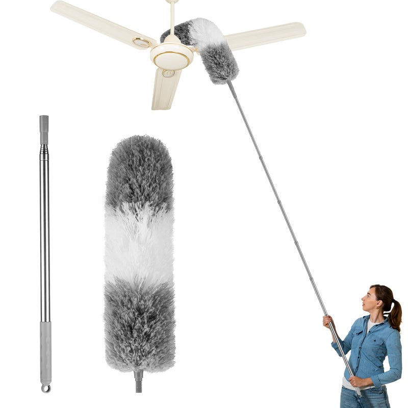 LLOOC Dusters for Cleaning,Feather Duster with Extension Pole,Ceiling Fan Cleaner Duster,Long Duster Extended Handle,Blind Cleaner Dusting - Image 1