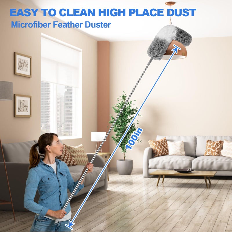 LLOOC Dusters for Cleaning,Feather Duster with Extension Pole,Ceiling Fan Cleaner Duster,Long Duster Extended Handle,Blind Cleaner Dusting - Image 4
