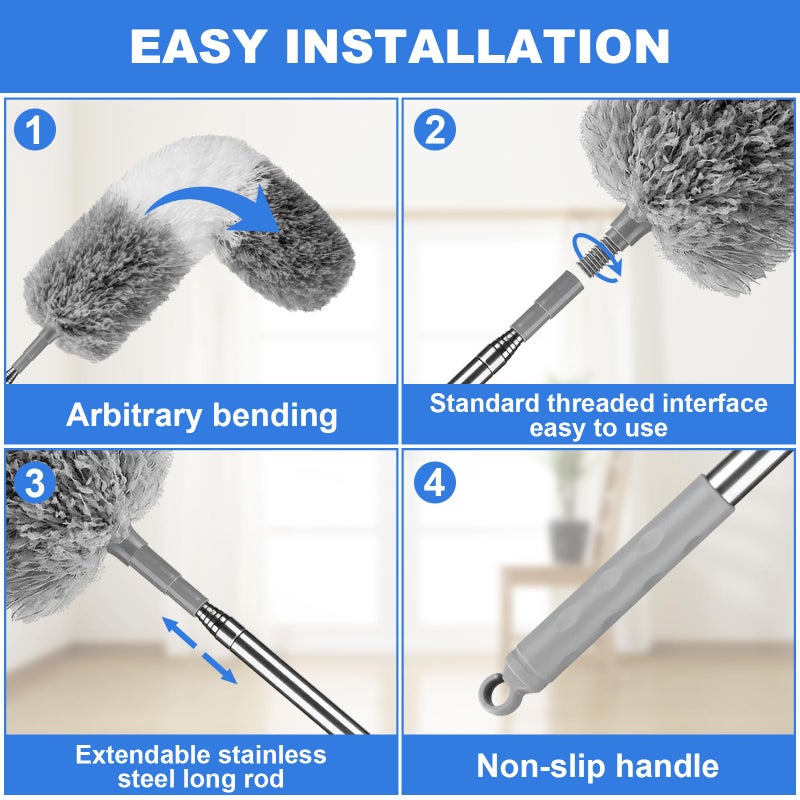 LLOOC Dusters for Cleaning,Feather Duster with Extension Pole,Ceiling Fan Cleaner Duster,Long Duster Extended Handle,Blind Cleaner Dusting - Image 3
