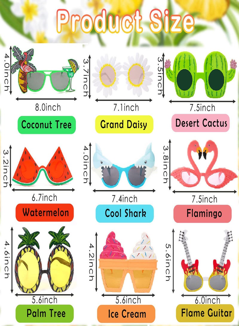 SYOSI نظارات حفلة لواؤ، 9 أزواج من النظارات هاواي المضحكة، نظارات هاواي لزينة حفلات صيفية على الشاطئ وحمامات السباحة، هدايا لحفلة ذات طابع الشاطئ، أدوات تصوير ذات طابع الشاطئ للبالغين والأطفال - Image 5