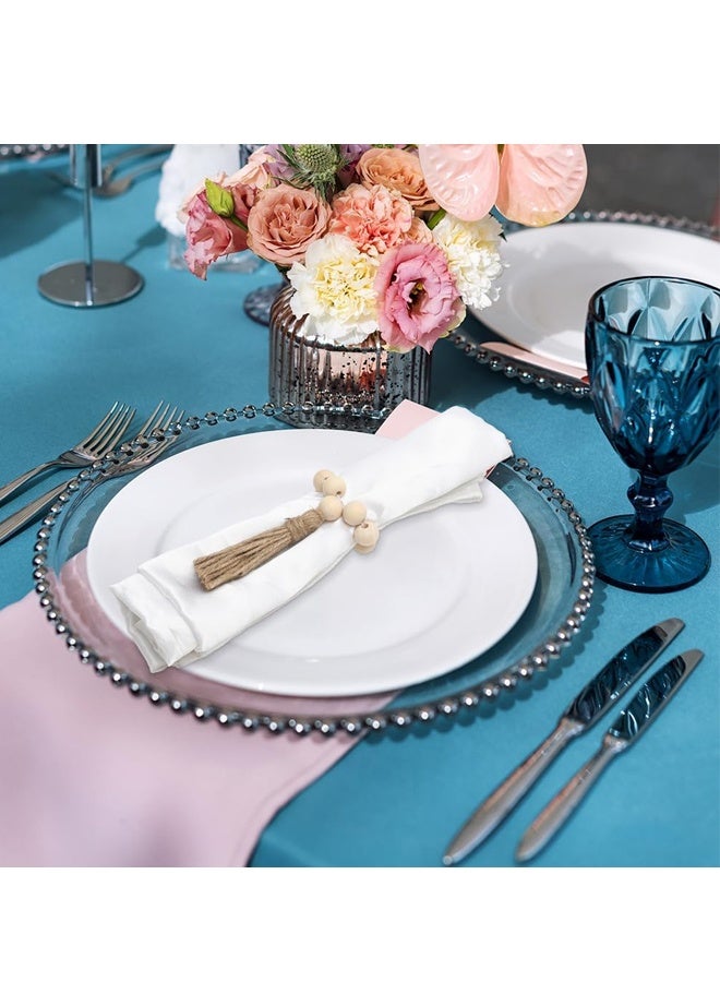 مجموعة من 6 حلقات مناديل خشبية مزينة بالخرز، حلقات مناديل قابلة للتمدد بنمط ريفي مع شرابة من حبل الجوت، حلقات مناديل بنمط بوهيمي ريفي - Image 2