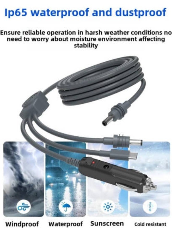 Terabyte 3 In 1 DC Power Cable For Starlink Mini, 100W+ USB C, Cigarette Lighter Plug/DC, Car Charger Power, Multifunctional Waterproof Cable, 3M, Gray - Image 2