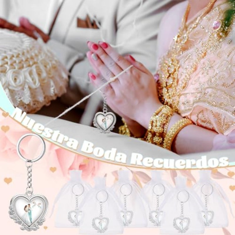 24 قطعة من سلاسل المفاتيح Nuestro Boda Recuerdos Para Boda سلسلة مفاتيح معدنية منقوشة لحفلات الزفاف لصالح الزفاف والعريس سلسلة مفاتيح هدية تذكارية لحفلات الزفاف الدينية للضيوف - Image 3