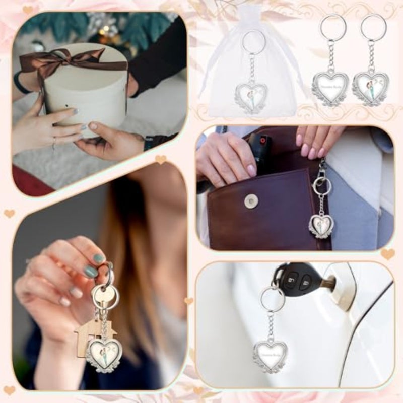 24 قطعة من سلاسل المفاتيح Nuestro Boda Recuerdos Para Boda سلسلة مفاتيح معدنية منقوشة لحفلات الزفاف لصالح الزفاف والعريس سلسلة مفاتيح هدية تذكارية لحفلات الزفاف الدينية للضيوف - Image 5