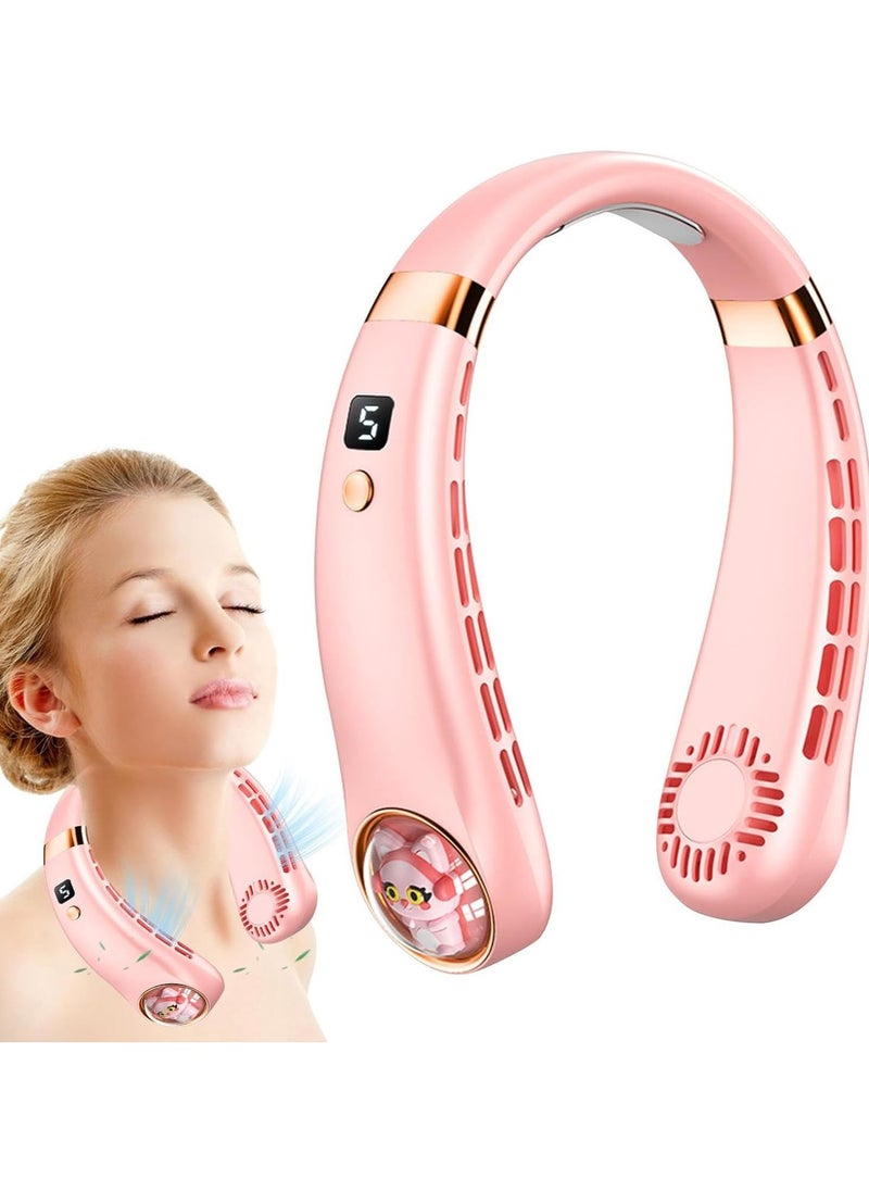 Generic Neck Fan Rechargeable | 5 Speeds Bladeless Personal Fan - Leafless Inside Cat Design Neck Fan, 720 Degree Airflow, LED Display Super Quiet Neck Air Conditioner for Outdoor, Indoor (Pink)  - Image 2