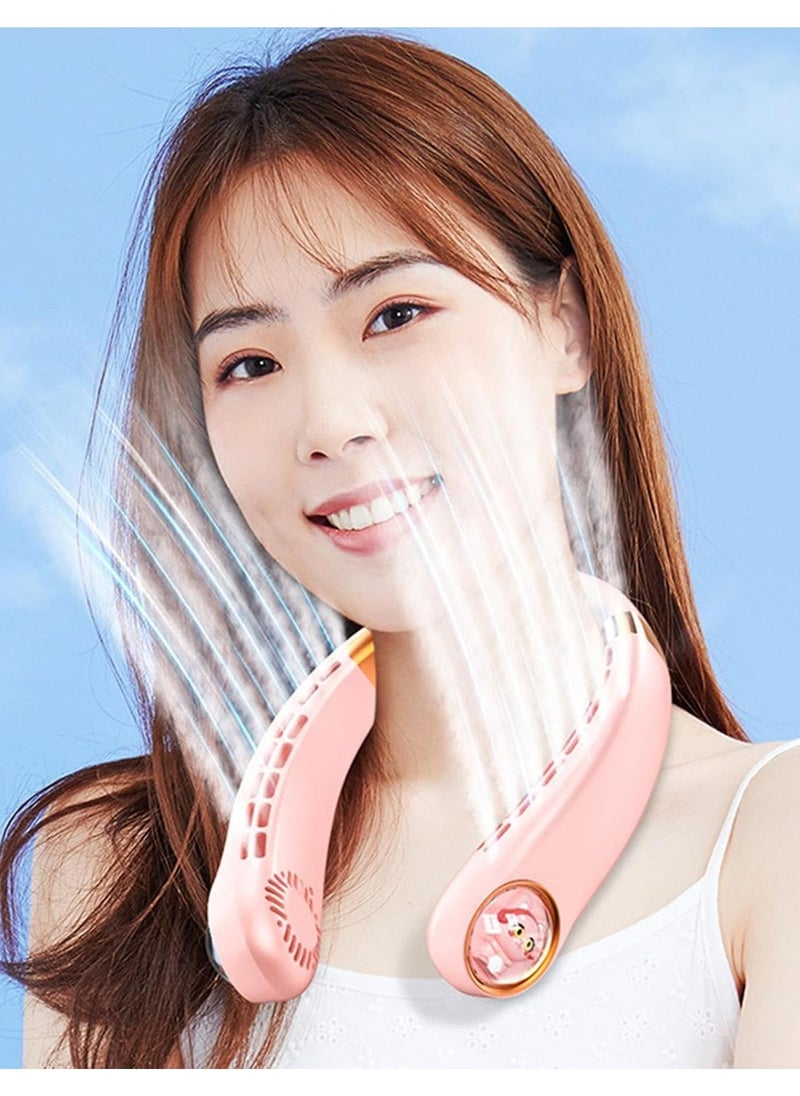 Generic Neck Fan Rechargeable | 5 Speeds Bladeless Personal Fan - Leafless Inside Cat Design Neck Fan, 720 Degree Airflow, LED Display Super Quiet Neck Air Conditioner for Outdoor, Indoor (Pink)  - Image 5