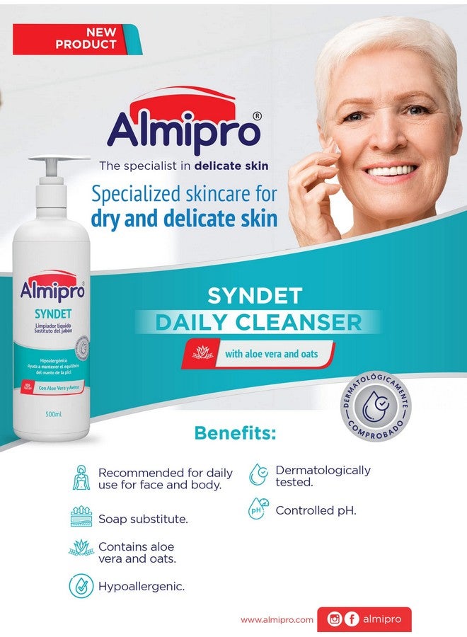 Almipro Syndet Skin Cleanser | Soapfree Moisturizing Body Wash With Aloe Vera & Oatmeal For Dry Delicate Sensitive Skin | Dermatologist Recommended | Bottle 16.9 Fl. Oz. - Image 4