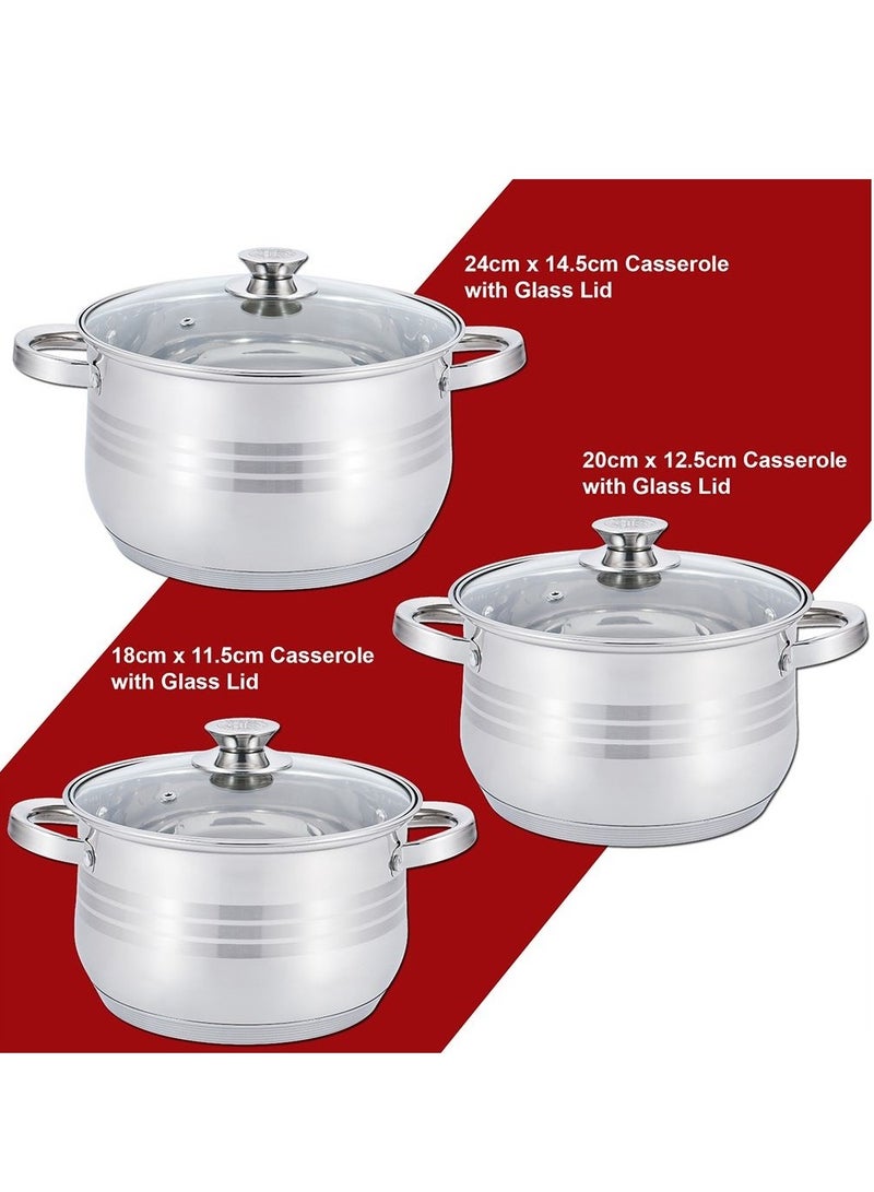 12 Pc Stainless Steel Deluxe Quality Cookware Pots And Frying pan Saucepans, 5 Layer Capsule Bottom Silver - Image 3