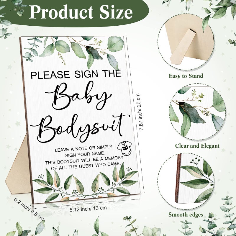 Qunclay 12 Pcs Baby Shower Game Party Favors with White Unisex Bodysuit Wooden Sign Tabletop Decor and Marker for Guests(Greenery) - Image 2