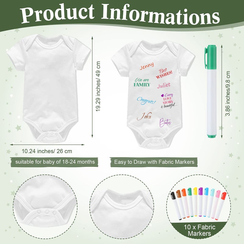 Qunclay 12 Pcs Baby Shower Game Party Favors with White Unisex Bodysuit Wooden Sign Tabletop Decor and Marker for Guests(Greenery) - Image 3