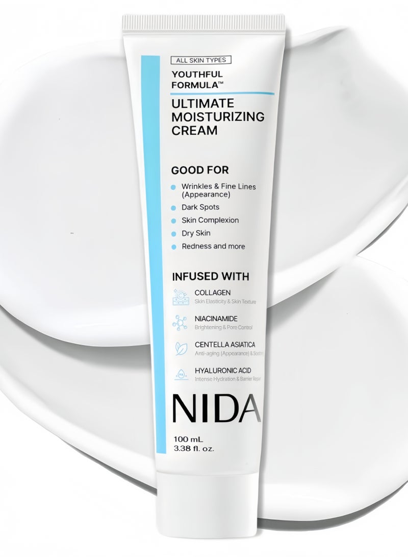 NIDA Youthful Formula™ Ultimate Moisturizing Cream | Centella Asiatica, Niacinamide, Hyaluronic Acid, Collagen | Wrinkles, Fine Lines, Dark Spots, Dry Skin, Redness | 3.38 fl. oz., 100ml - Image 1