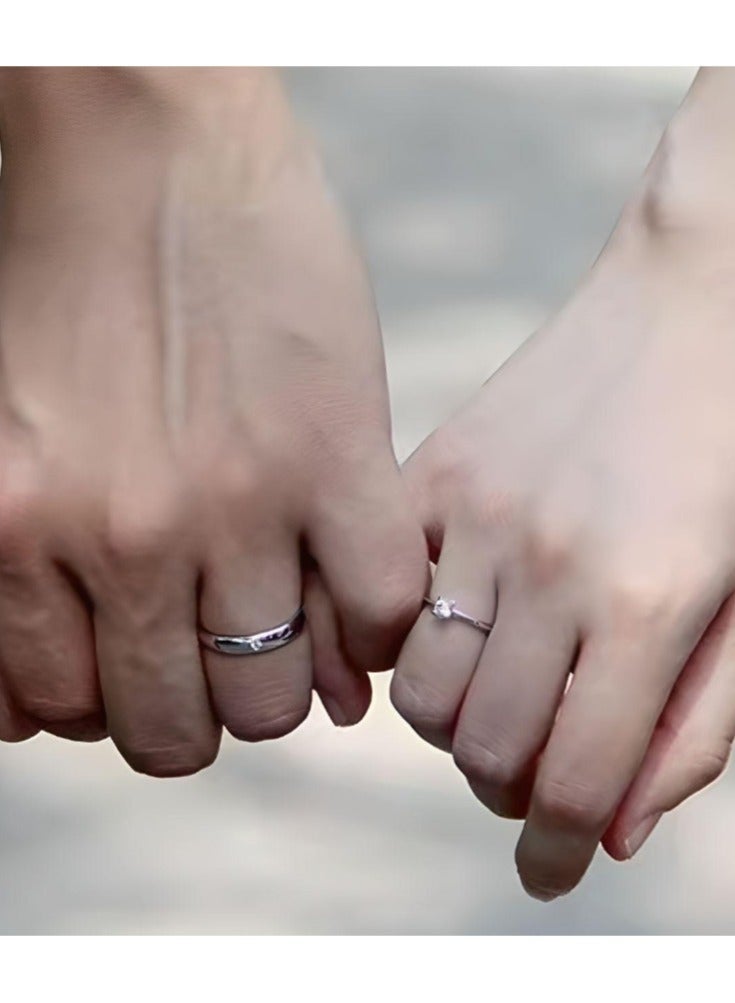 VIO Couple’s Ring Set 💍 White Copper with White Gold Plating, Adjustable Two-Piece Rings 🎁 Gift Box Included - Image 2