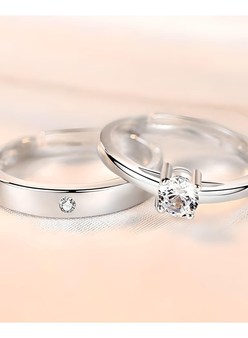VIO Couple’s Ring Set 💍 White Copper with White Gold Plating, Adjustable Two-Piece Rings 🎁 Gift Box Included - Image 3