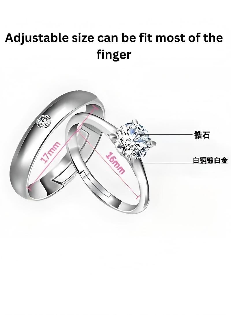 VIO Couple’s Ring Set 💍 White Copper with White Gold Plating, Adjustable Two-Piece Rings 🎁 Gift Box Included - Image 5